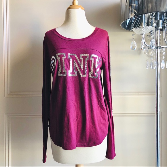 VS PINK Bling Maroon Long Sleeve Tee & Legging SET - Picture 3 of 16